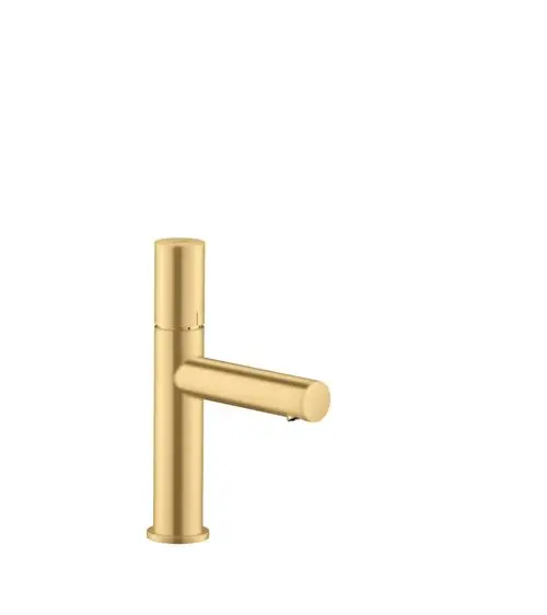 Einhebel-Waschtischmischer in Brushed Gold Optic von AXOR. Der Mischhebel ist auf dem Kopf platziert, mit einem stabilen Auslauf und minimalistischem Design.